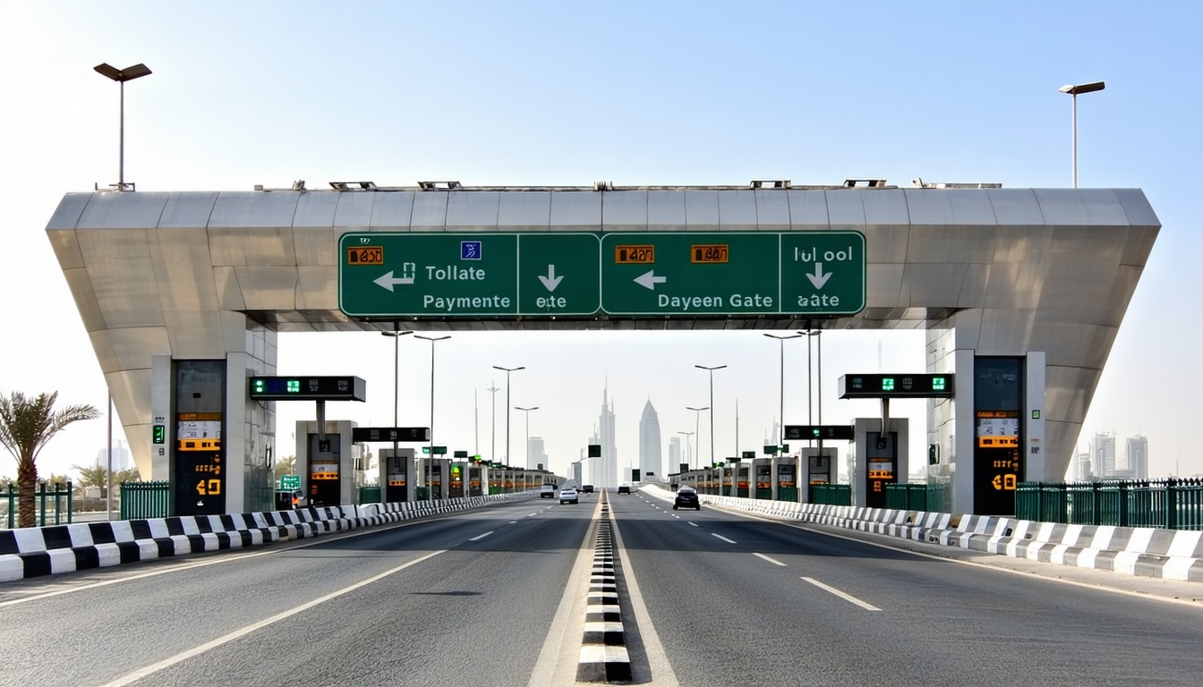 Modern toll gate in Dubai with automated payment system
